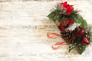 Xmas holiday Background on rustic white frame © vm2002