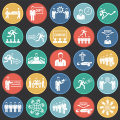 Fototapeta premium Business life set on circles black background icons