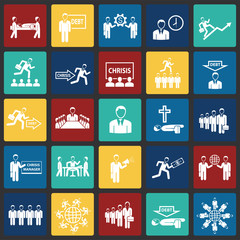 Business life set on color squares background icons