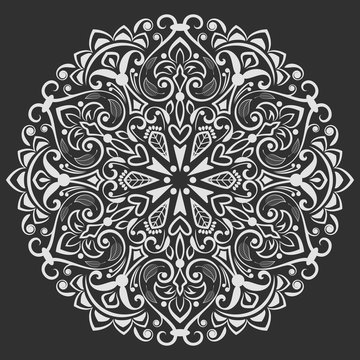 Black and white round floral element vector illustration