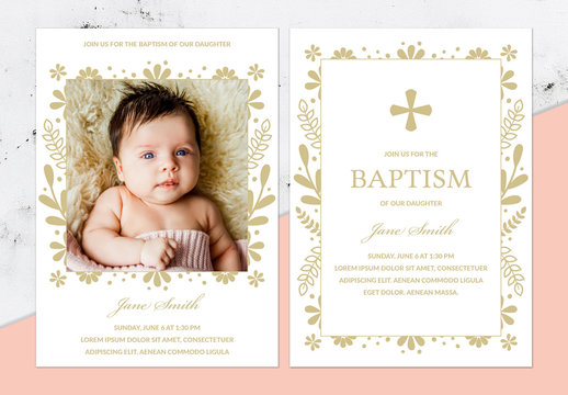 Baptism Invitation Layout with Illustrations