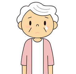 二頭身　シニア　女性　泣いているおばあちゃん