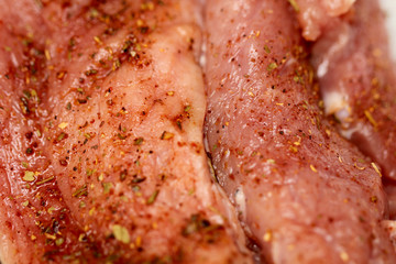 Meat for cooking and frying steaks with spices