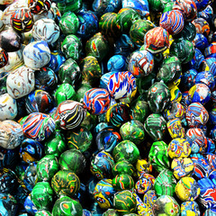 Fototapeta na wymiar Local craft market in Africa. Unique handmade colorful beads, necklaces. Craftsmanship. African fashion. Traditional ornament, accessories.