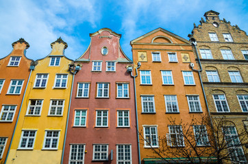Fototapeta na wymiar Facade of beautiful typical colorful buildings, Gdansk, Poland