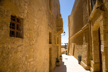 Narrow stone streets, Victoria Rabat, Gozo island, Malta