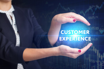 The concept of business, technology, the Internet and the network. A young entrepreneur working on a virtual screen of the future and sees the inscription: Customer experience
