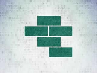 Building construction concept: Painted green Bricks icon on Digital Data Paper background