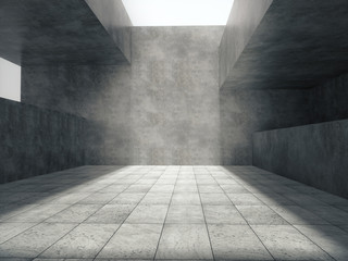 Empty abstract concrete room and lateral lights,3D rendering