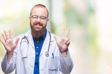 Young caucasian hipster man wearing sunglasses over isolated background cheerful with a smile of face pointing with hand and finger up to the side with happy and natural expression on face