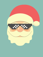 Hipster Santa Claus with cool beard and pixel glasses