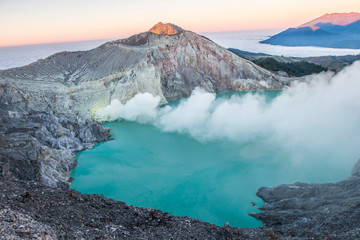 Sunrise over Ijen volcano, Indonesia.