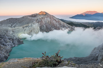 Sunrise over Ijen volcano, Indonesia.