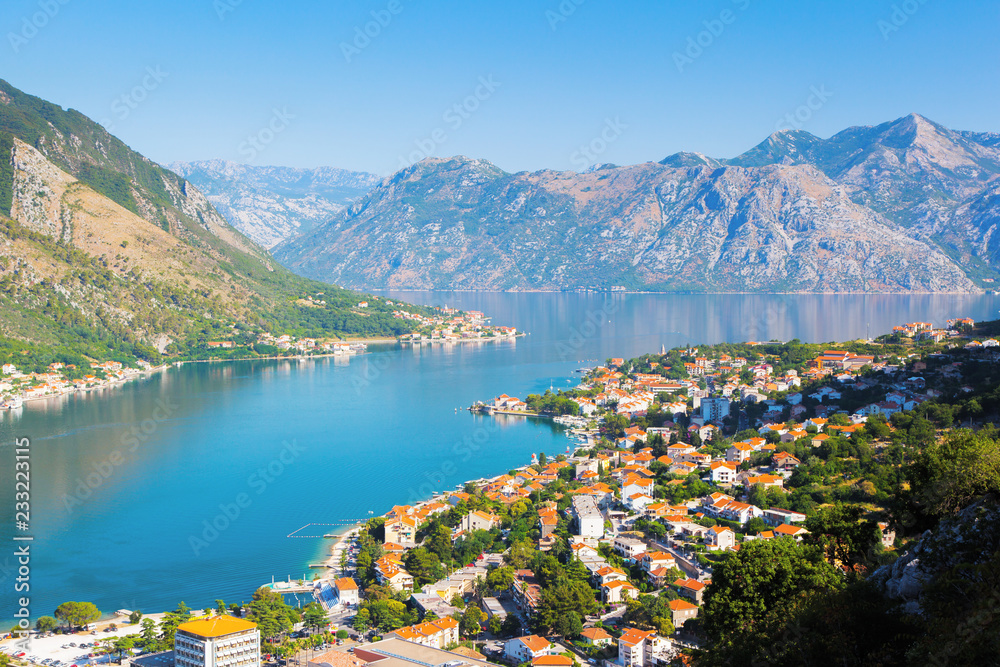 Wall mural great view of kotor bay (boka kotorska) in sunny day.