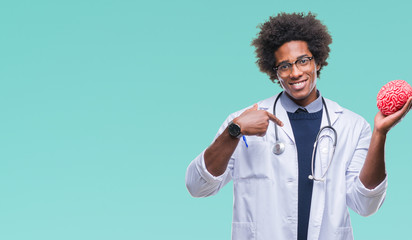 Afro american neurologist doctor or psychology man over isolated background with surprise face pointing finger to himself