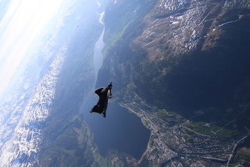 Fototapeta premium Wingsuit skydiving over Norway