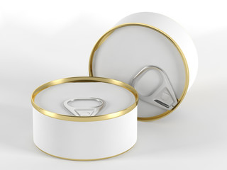 Blank, flat, white tin 3D-model with curved label and top inset for your design mockup