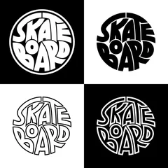  Set of 4 skateboard typography graphics. Concept for print production. T-shirt fashion Design. © Elena_Owl