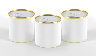 Blank tall white 3D-model of cans with curved label and top inset for your design mockup