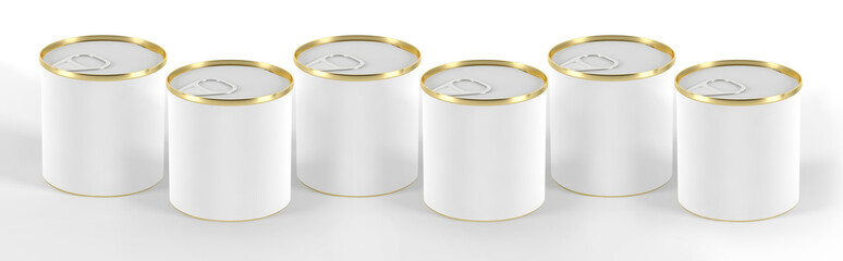 Blank tall white 3D-model of cans with curved label and top inset for your design mockup