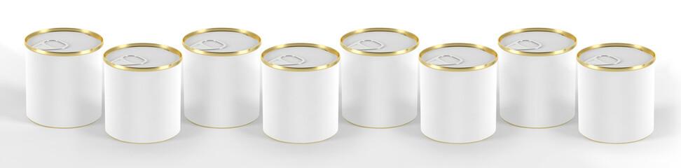 Blank tall white 3D-model of cans with curved label and top inset for your design mockup