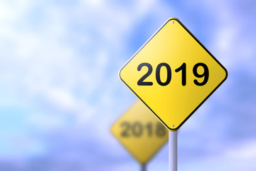 happy new year 2019, the concept of road signs