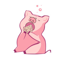 Funny pig. Isolated on white. Cute vector illustration. Symbol of the year in the Chinese calendar.