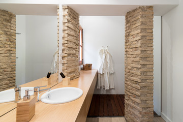 Rustic modern bathroom with white walls