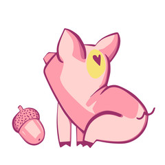 Funny pig. Isolated on white. Cute vector illustration. Symbol of the year in the Chinese calendar.