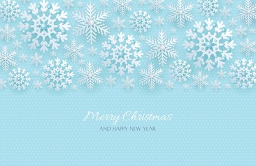 Border of 3d silver decorative snowflakes decorated beads, vector illustration