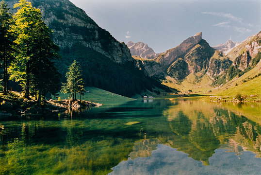 Alpstein - Seealpsee With Mount S?ntis in Background Shot on Film
