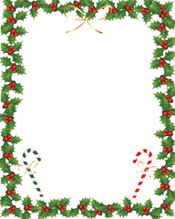 Background-Christmas Holly with Candy Canes