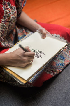 Portrait of woman  working on some artistic design