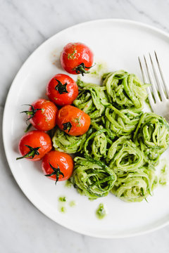 Zoodles with Tarragon Pesto and Cherry Burst Tomatoes