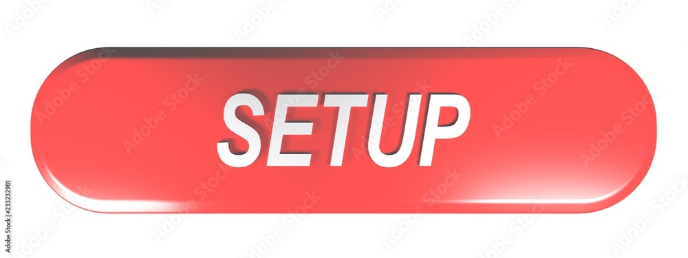 Poster a red rounded rectangle push button with the write setup - 3d rendering illustration