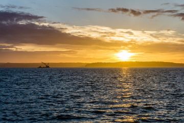 Golden Sunset And Crane Vessel 2
