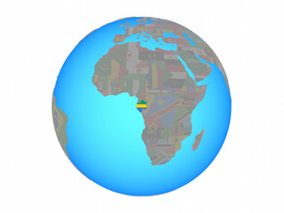 Gabon with national flag on blue political globe. 3D illustration isolated on white background.