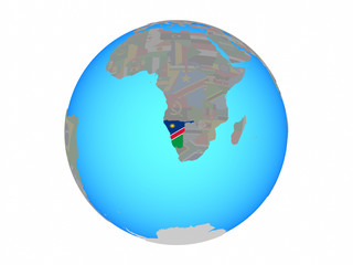 Namibia with national flag on blue political globe. 3D illustration isolated on white background.