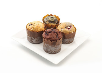 Delicious muffins on white background
