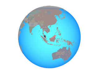 Malaysia with national flag on blue political globe. 3D illustration isolated on white background.