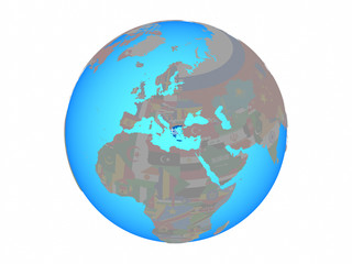 Greece with national flag on blue political globe. 3D illustration isolated on white background.