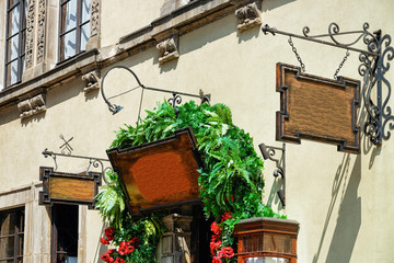 Entrance decoration of cafe in Old town of Warsaw