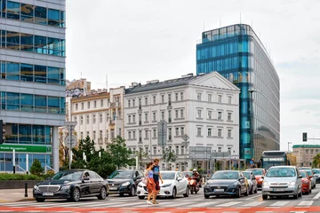 Deurstickers Crossroads at Modern skyscrapers in center of Warsaw © Roman Babakin