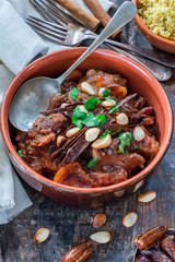 Chicken, date and honey tajine with couscous