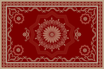  Luxury vintage oriental red rug with beige, pink and burgundy calligraphy patterns


