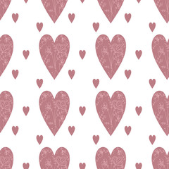 pattern with hearts and flowers. cute swirly hearts seamless background