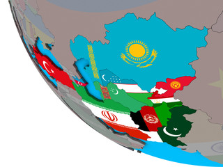 Fototapeta premium ECO member states with embedded national flags on simple 3D globe.