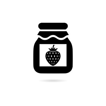Black Strawberry jam jar simple icon or logo