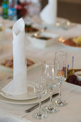 Wedding table setting at the restaurant