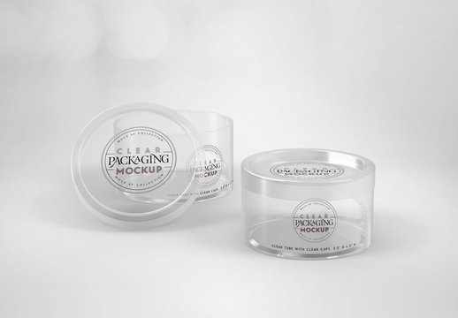Two Short Clear Cylinder Containers Mockup
